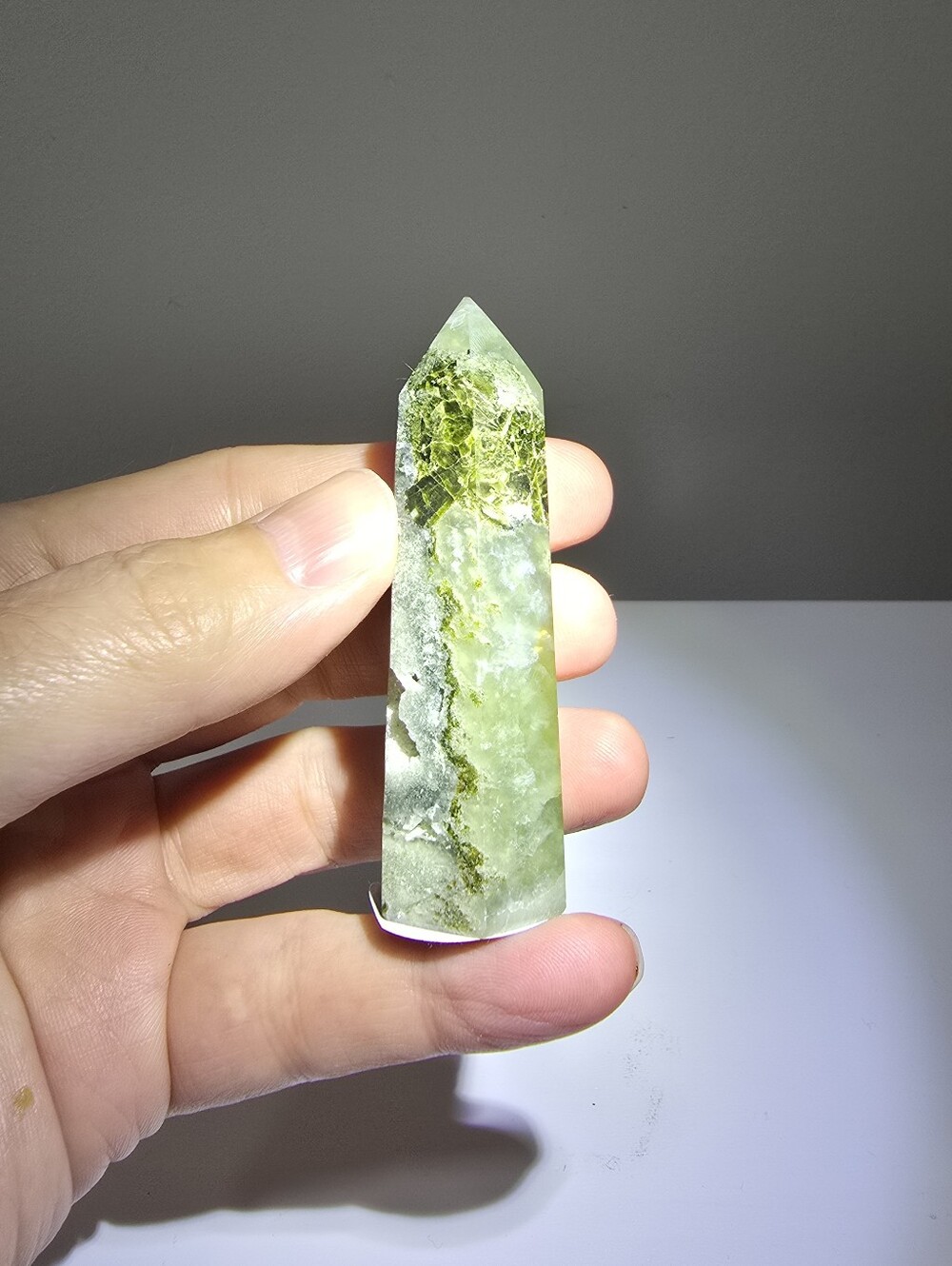 Prehnite with Epidote Crystal Tower #A